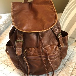 Brown leather-like backpack